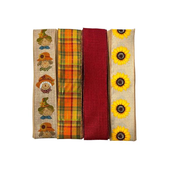 Scarecrow Wreath Kit "Happy Harvest" Sign w/ Scarecrow, Plaid, Sunflower Ribbon - Picture 3 of 5